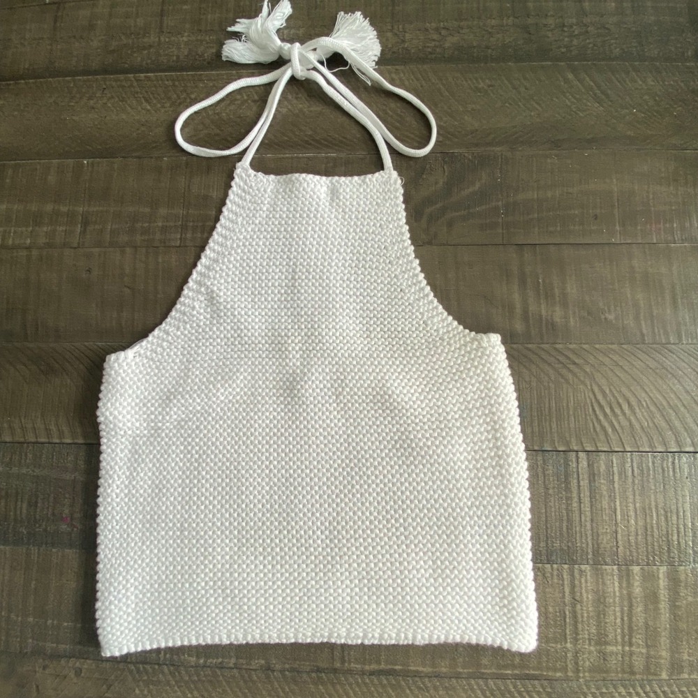 525 America Revolve Women Boho Coastal White Cotton Knit Halter Top Festival XS